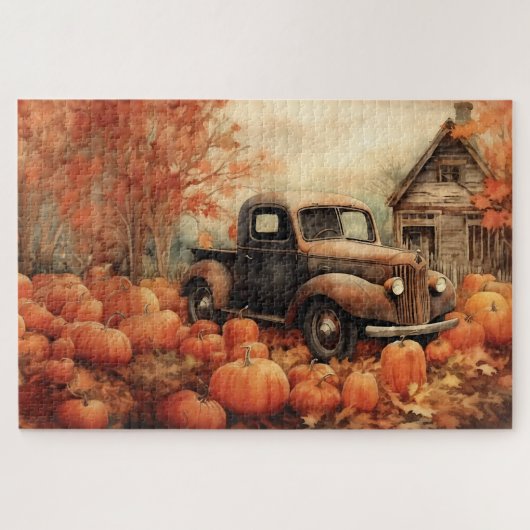 Vintager Lieferwagen und Pumpkins Herbst 20x30 Puzzle (Horizontal)