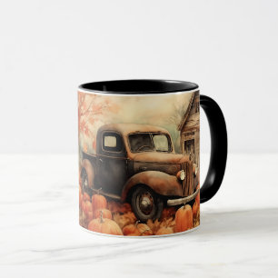 Vintager Lieferwagen und Pumpkins Herbst Tasse