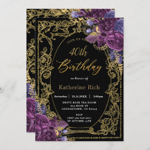 Vintager Lila Blumenantik Geburtstag  Einladung