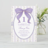 Vintager Lila Bow Extravagant 1. Geburtstag Einladung (Stehend Vorderseite)