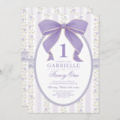 Vintager Lila Bow Extravagant 1. Geburtstag Einladung (Vorne/Hinten)