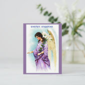 Vintager lila Engel Ostern Gruß Feiertagspostkarte (Stehend Vorderseite)