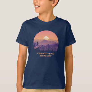 Vintager Lila Gelber Wanderberg Sonnenuntergang T-Shirt