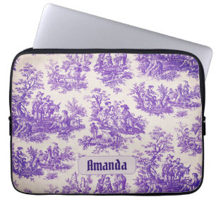 Vintager lila Toile de jouy monogramm Laptopschutzhülle