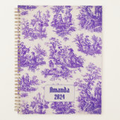 Vintager lila Toile de jouy monogramm Planer (Vorderseite)