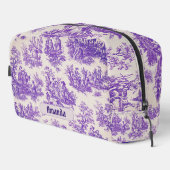 Vintager lila Toile de jouy monogramm Waschbeutel (Rechte Ecke)