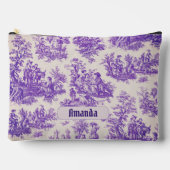 Vintager lila Toile de jouy monogramm Zubehörtasche (Vorderseite)