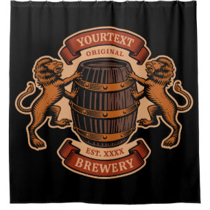 Vintager Lion Oak Barrel Personalisiert Brauerei B Duschvorhang