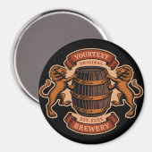 Vintager Lion Oak Barrel Personalisiert Brauerei B Magnet (Vorderseite/Rückseite)