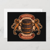 Vintager Lion Oak Barrel Personalisiert Brauerei B Postkarte (Vorne/Hinten)