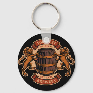 Vintager Lion Oak Barrel Personalisiert Brauerei B Schlüsselanhänger