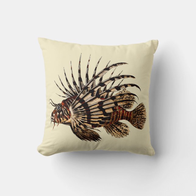 Vintager Lionfish-Kunst-Druck Kissen (Vorderseite)