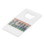 Vintager lithografischer Triptychon, Chotto Hitoku Geldbeutel Flaschenöffner (Rückseite Schrägansicht)