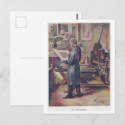 Vintager Lithograph + Lithograph Postkarte (Vorne/Hinten)