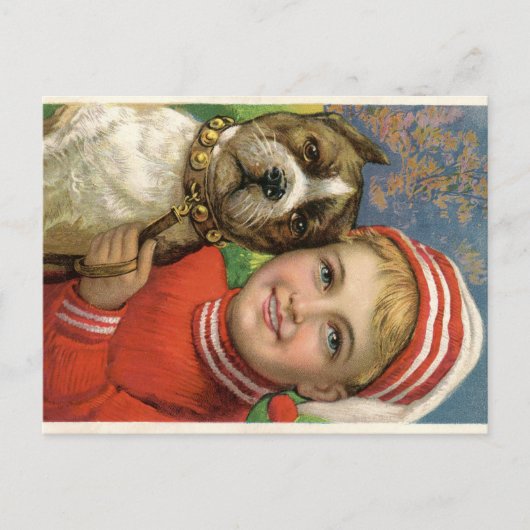 Vintager Lithograph von Young Boy and Dog Postkarte (Vorderseite)