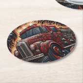 Vintager LKW auf Nachahmungsleder Runder Pappuntersetzer (Angewinkelt)