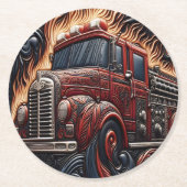 Vintager LKW auf Nachahmungsleder Runder Pappuntersetzer (Vorderseite)