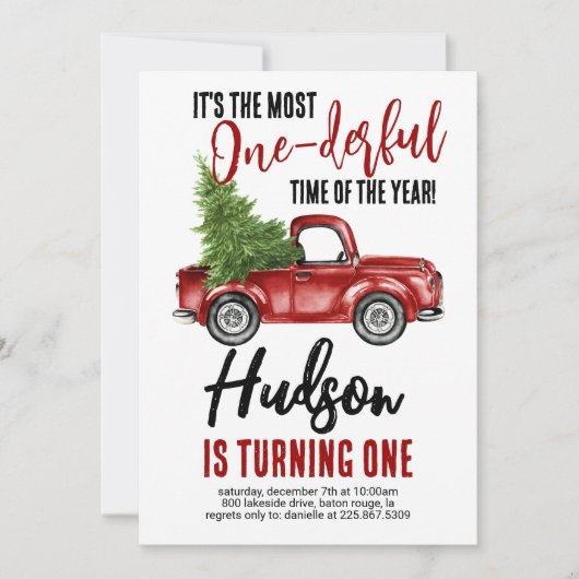 Vintager LKW Eins Geburtstag Einladung (Vorderseite)