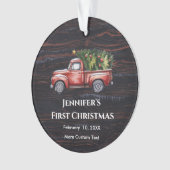 Vintager Lkw Erste Weihnachtsfeier mit Geburtsstat Ornament (Vorderseite)