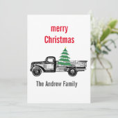 Vintager Lkw Frohe Weihnachtsbaum Land Feiertagskarte (Stehend Vorderseite)