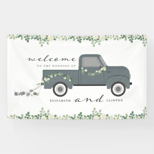 Vintager LKW Hochzeitstag Begrüßung Banner (Horizontal)