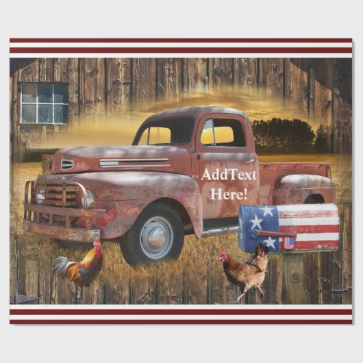 Vintager LKW-LKW-LKW-Hennenbauernhof Geschenkpapier (Flach)