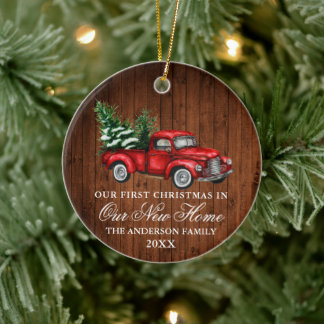 Vintager LKW-LKW-LKWs Unsere neue Zuhause Keramik Ornament