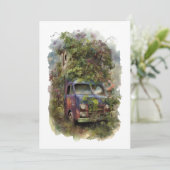 Vintager LKW mit Blume Einladung (Stehend Vorderseite)