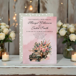 Vintager LKW mit Blume Hochzeit Einladung