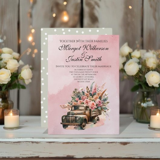 Vintager LKW mit Blume Hochzeit Einladung