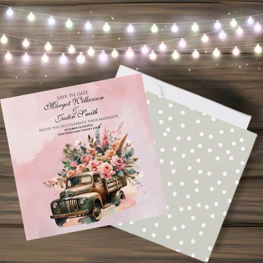 Vintager LKW mit Blume Hochzeit Save The Date