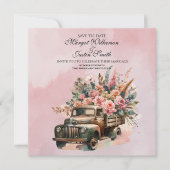 Vintager LKW mit Blume Hochzeit Save The Date (Vorderseite)