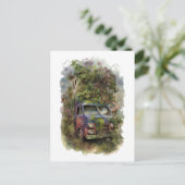 Vintager LKW mit Blume Postkarte (Stehend Vorderseite)