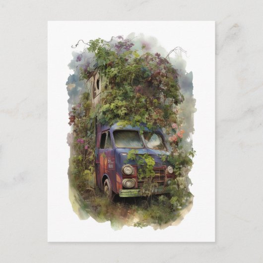 Vintager LKW mit Blume Postkarte (Vorderseite)