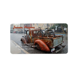Vintager LKW mit Fahrrad / Jerome, Arizona Adressaufkleber