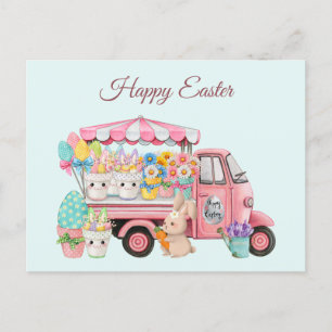 Vintager LKW mit Ostereiern und Blume Postkarte