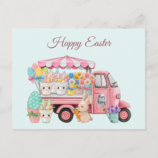 Vintager LKW mit Ostereiern und Blume Postkarte (Vorderseite)