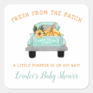 Vintager LKW mit Pumpkin Fall Babydusche Quadratischer Aufkleber