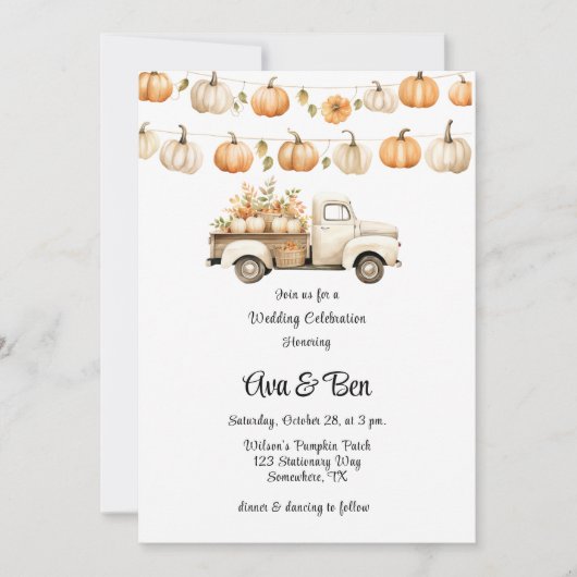 Vintager LKW mit Pumpkins Hochzeitsfeier Einladung (Vorderseite)