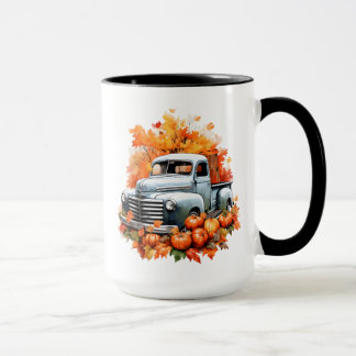 Vintager LKW mit Pumpkins und Herbstleaves Tasse
