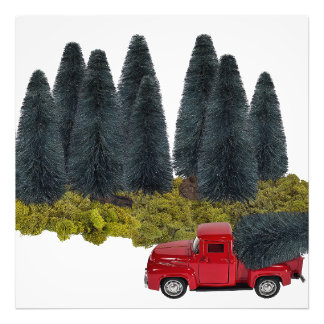Vintager LKW mit Weihnachtsbaum Fotodruck