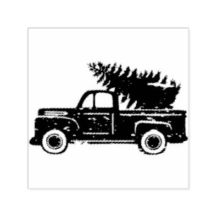 Vintager LKW mit Weihnachtsbaum Permastempel