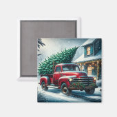 Vintager LKW mit Weihnachtsbaum Personalisiert Magnet (Vorderseite/Rückseite)