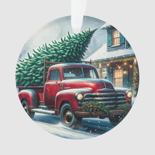 Vintager LKW mit Weihnachtsbaum Personalisiert Ornament (Vorderseite)