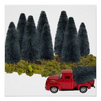 Vintager LKW mit Weihnachtsbaum Poster