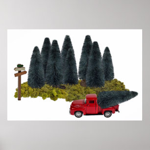 Vintager LKW mit Weihnachtsbaum Poster