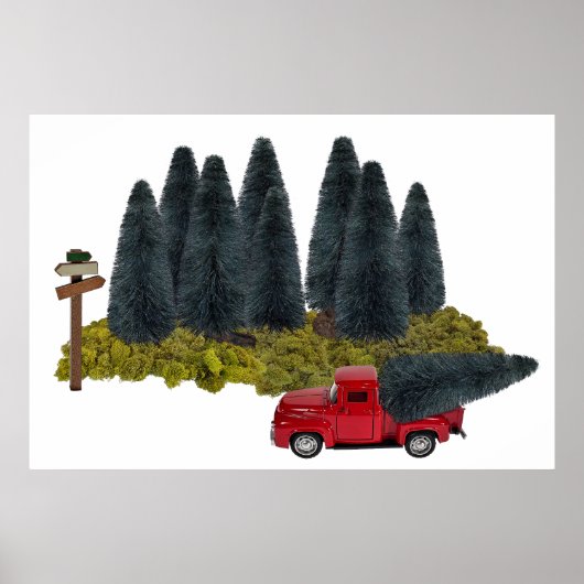 Vintager LKW mit Weihnachtsbaum Poster (Vorne)
