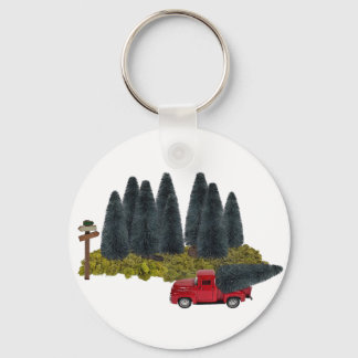 Vintager LKW mit Weihnachtsbaum Schlüsselanhänger