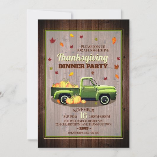 Vintager Lkw Rustikale Erntedank Abendessen Einladung (Vorderseite)