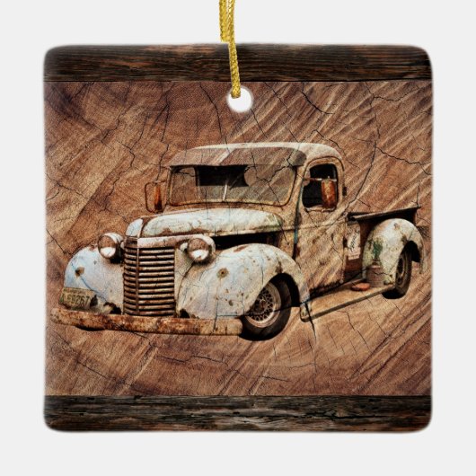 Vintager LKW Rustikale Keramik Keramikornament (Vorderseite)
